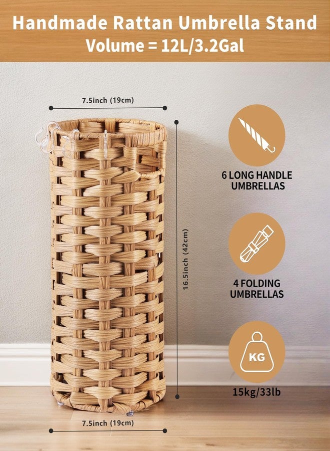 حامل مظلات من الخيزران من WAOHANAZ، حامل مظلات للمدخل، منظم مظلات منسوج يدويًا قائم بذاته، مع صينية تجميع قابلة للفصل، 4 خطافات، 7.5 بوصة طول × 7.5 بوصة عرض × 16.5 بوصة ارتفاع - Image 3